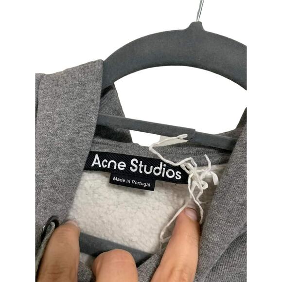 Acne Studios Ferris Face Appliquéd Cotton-Jersey Hoodie in Light Gray Melange - Picture 4 of 6